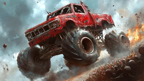 Dynamic Red Monster Truck Action