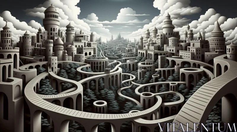 Gothic Metropolis: An Escher-Inspired Cityscape AI Image