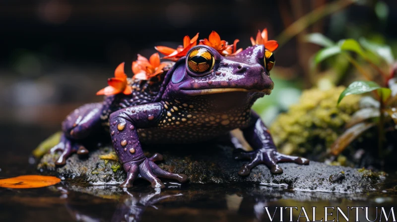 Sumatran-Inspired Purple Frog with Floral Embellishments AI Image