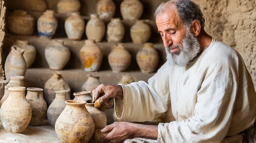 Artisan Carefully Shaping Clay Pottery