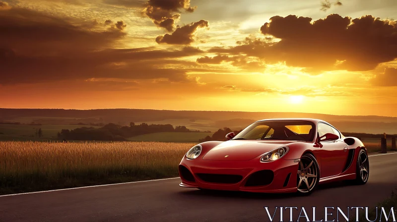 Red Sports Car at Sunset AI Image