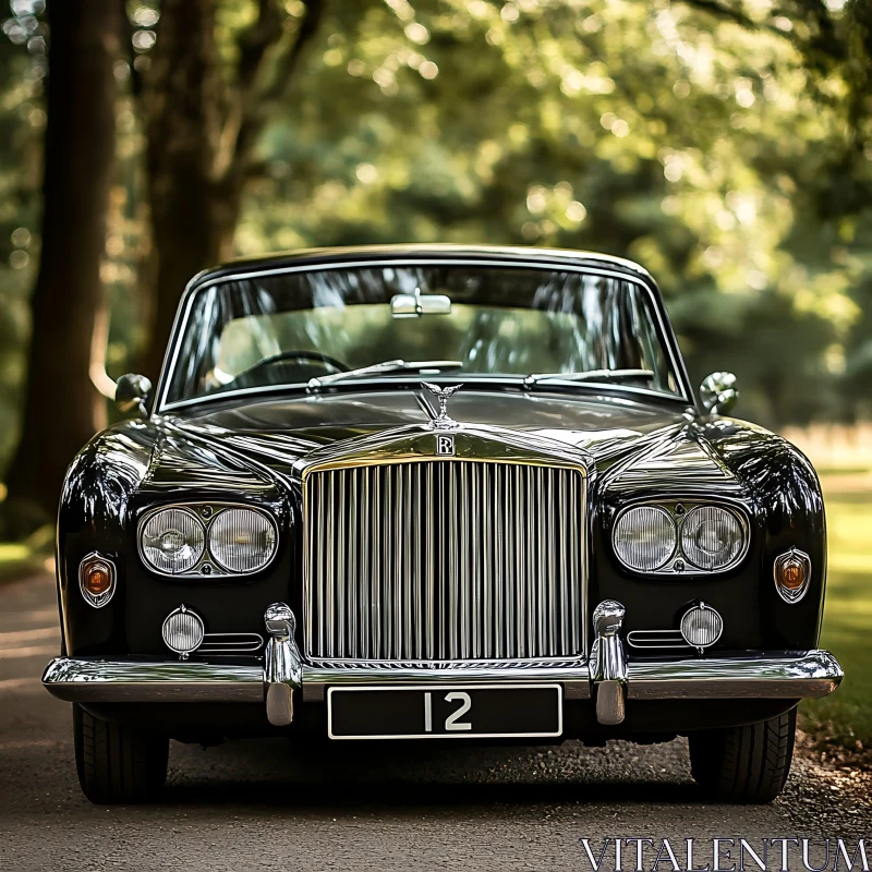 Retro Black Luxury Automobile Front View AI Image