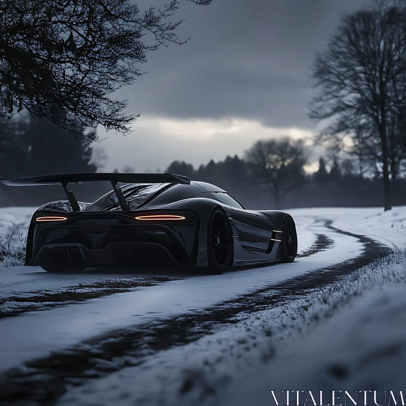 Gloomy Winter Car Journey AI Image