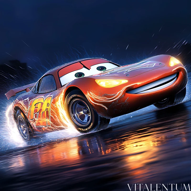 Lively Animated Car Racing at Night AI Image