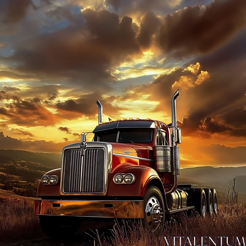 Sunset and Truck: An Iconic Combination of Power and Nature AI Image