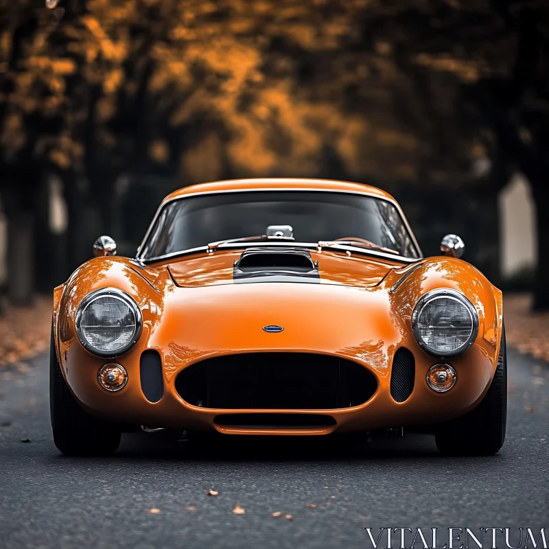 Classic Orange Car Front View in Fall Setting AI Image