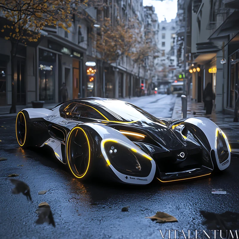 Sleek Car with LED Accents in City AI Image