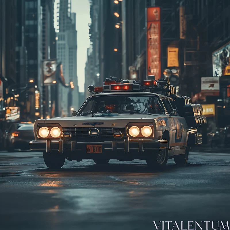 Classic Urban Drive: Retro Car in the City AI Image