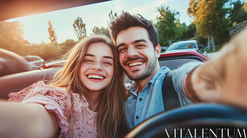 Happy Couple Enjoying a Day Out in Their Convertible AI Image