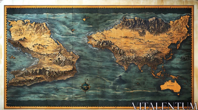 Antique Hand-drawn Map with Continents and Oceans AI Image