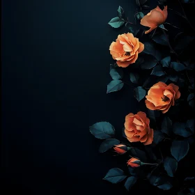 Artistic Image of Orange Roses and Leaves