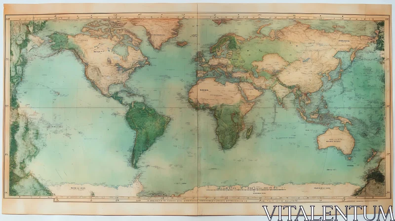 Antique Geographical Map of the World AI Image