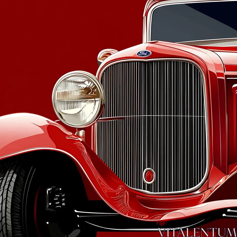 Close-Up of a Red Vintage Classic Car AI Image