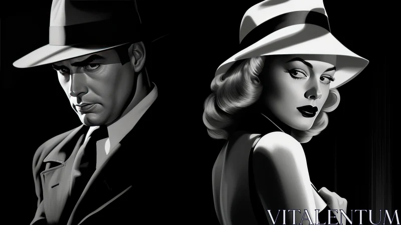 Black and White Glamour - Vintage Hollywood Style Illustration AI Image