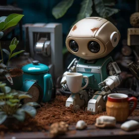 Enchanting Robot in a Cozy Coffee Shop Setting