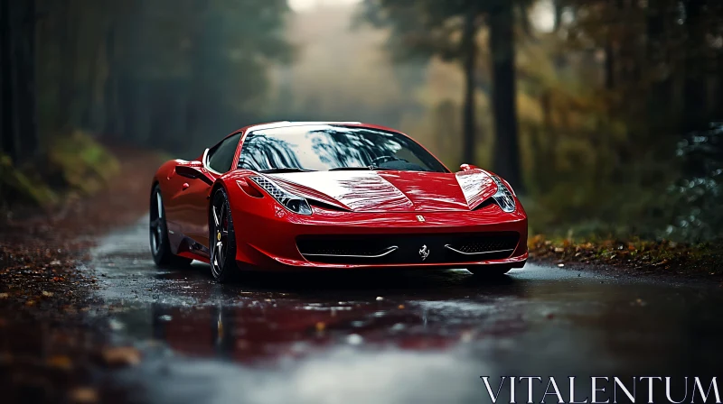 Sleek Red Sports Car Amidst Nature AI Image