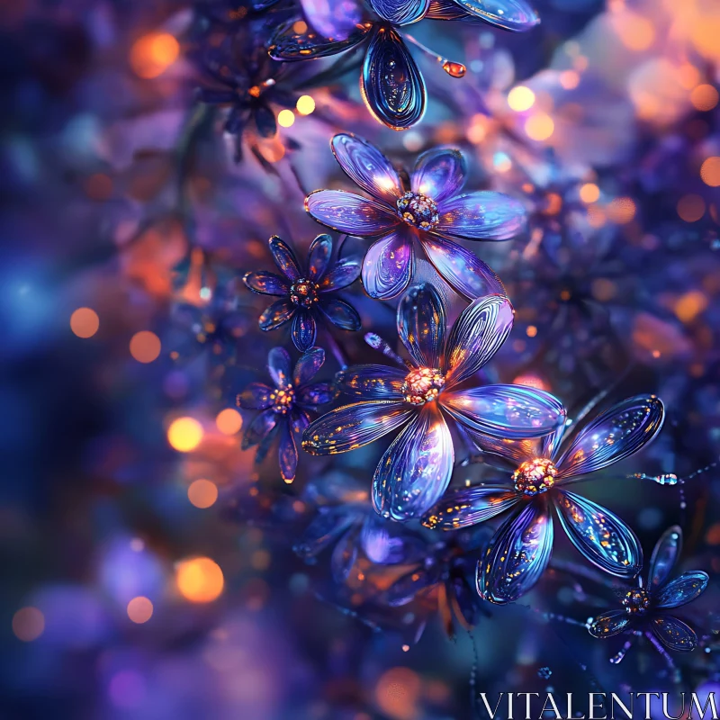 Enchanted Purple Flowers with Shimmering Petals AI Image