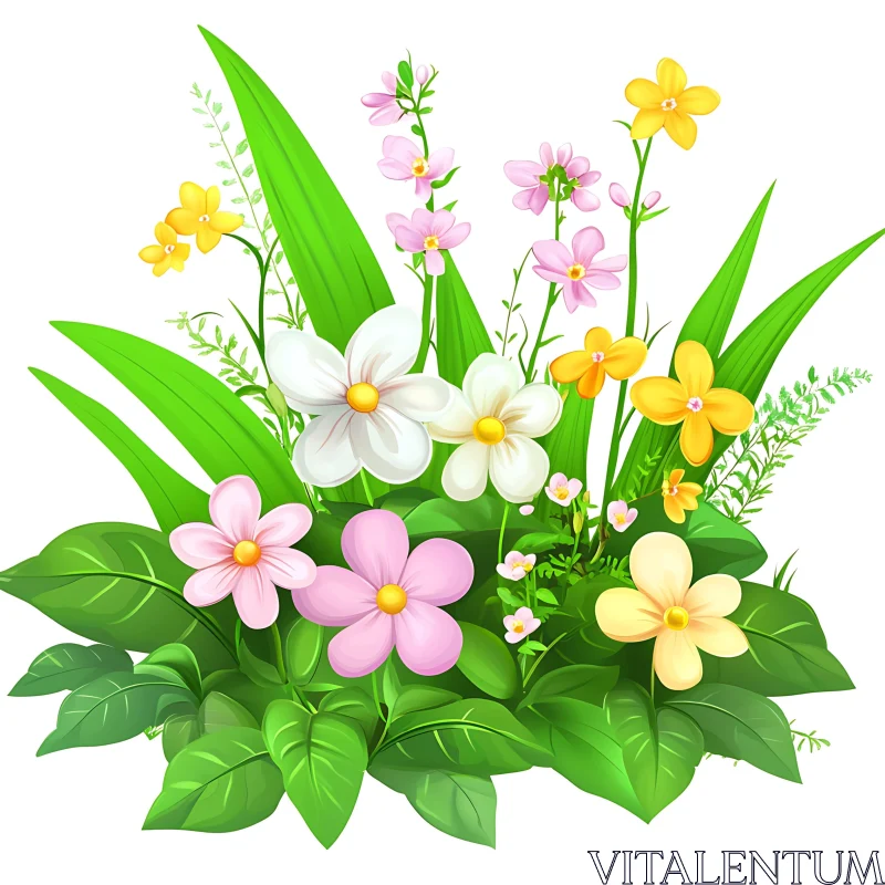 Bright Floral Garden Art - White, Pink, and Yellow Flowers AI Image