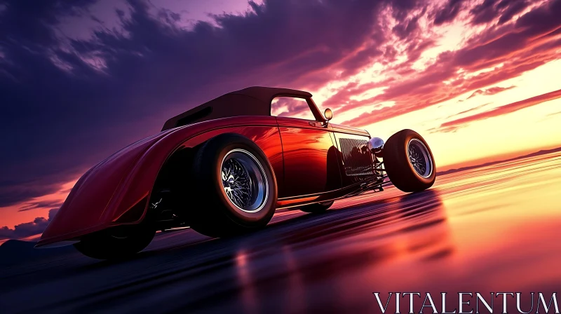 Classic Car Under Sunset Sky AI Image