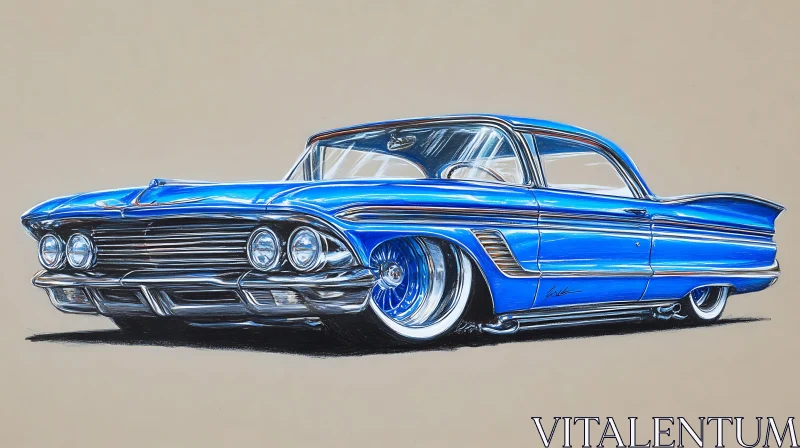 Vintage Blue Car Drawing with Sleek Design AI Image