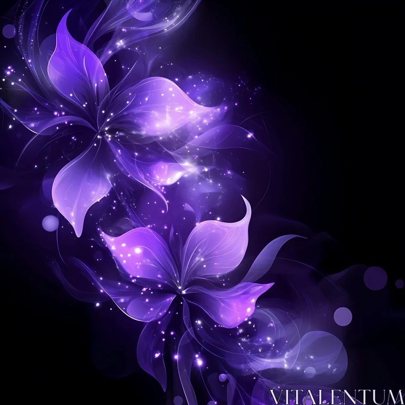 Mystical Purple Flowers in Abstract Design AI Image