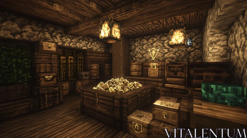 Hidden Treasure Room with Gold and Wooden Chests AI Image