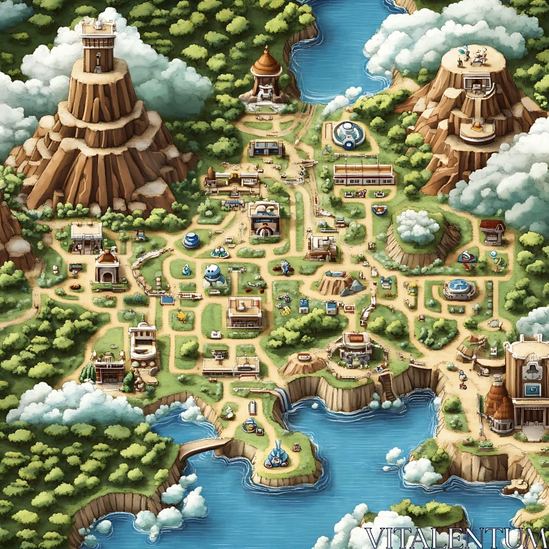 Mystical Fantasy Map of a Village AI Image