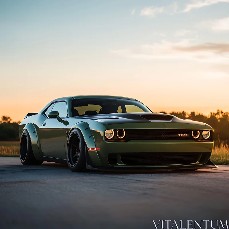 Stylish Muscle Car in Evening Light AI Image