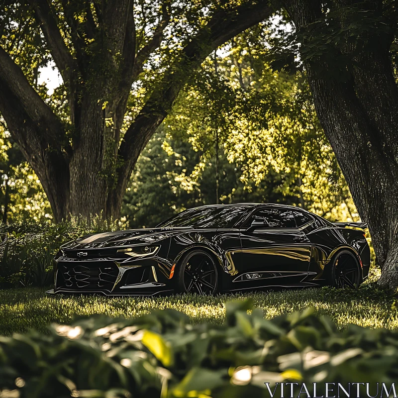 Luxury Sports Car Amidst Trees AI Image