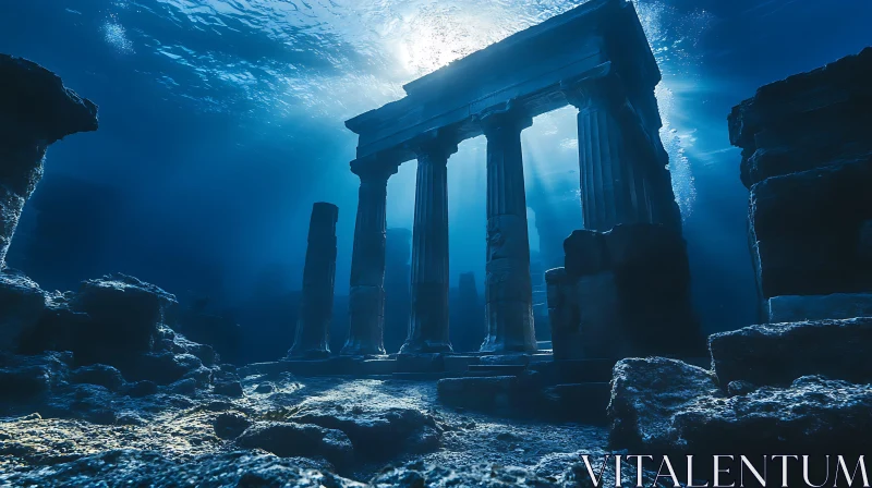 Submerged Ancient Ruins Beneath the Sea AI Image