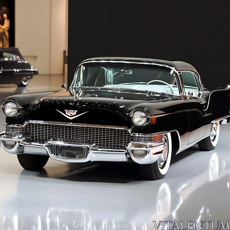 Elegant Classic Black Vintage Car on Exhibition AI Image