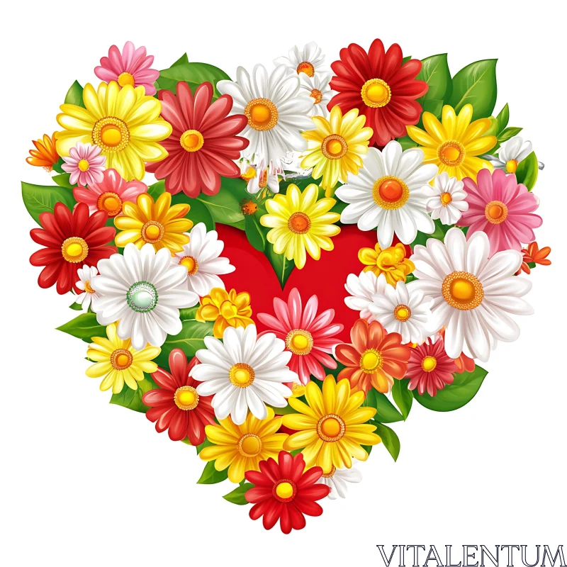 AI ART Colorful Floral Heart Arrangement