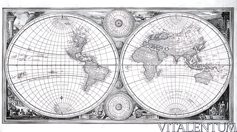 Vintage Cartographic World Map AI Image