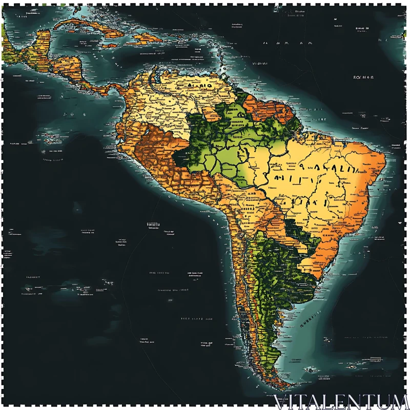 Comprehensive Map of South American Regions and Countries AI Image