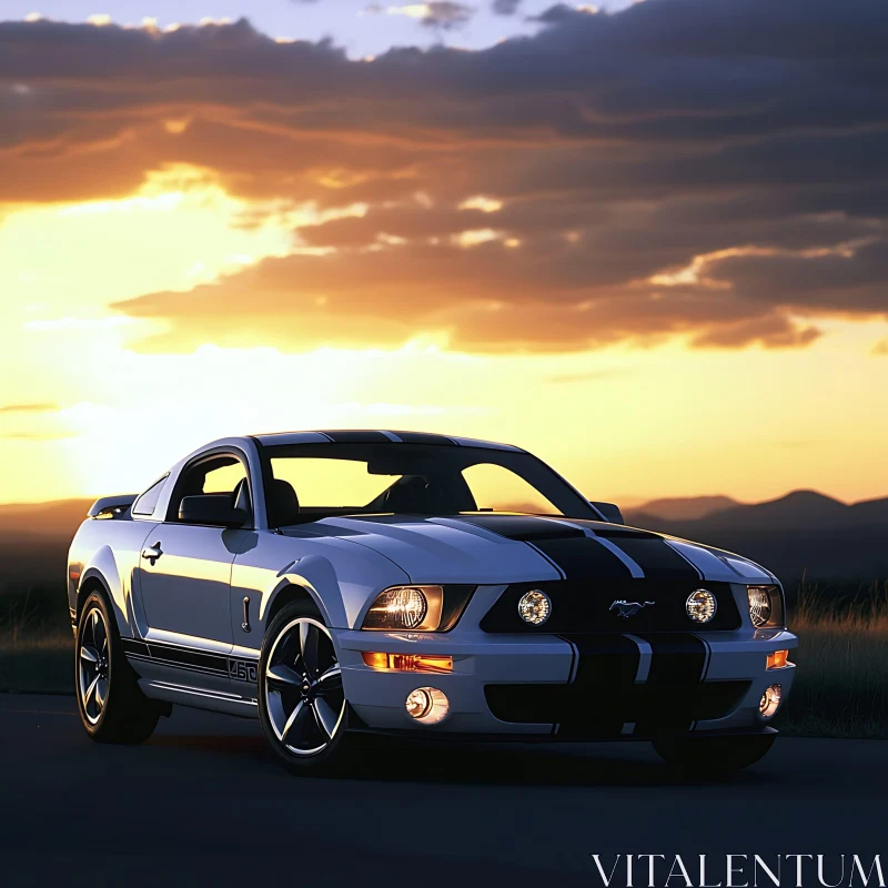 Vintage Mustang against Sunset AI Image