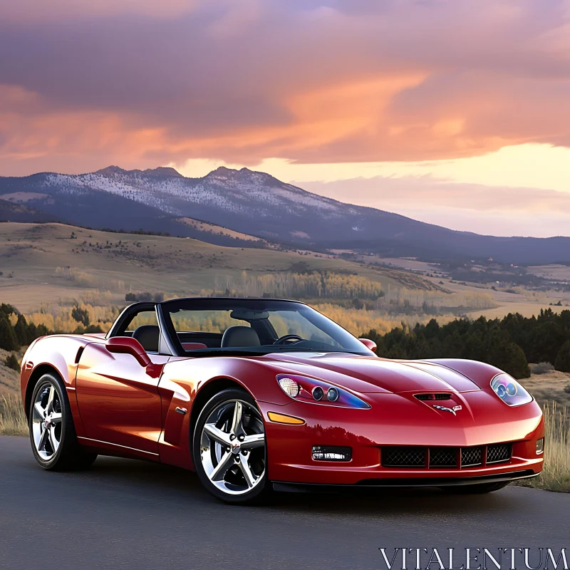 Luxury Red Convertible in Scenic Mountain Setting AI Image