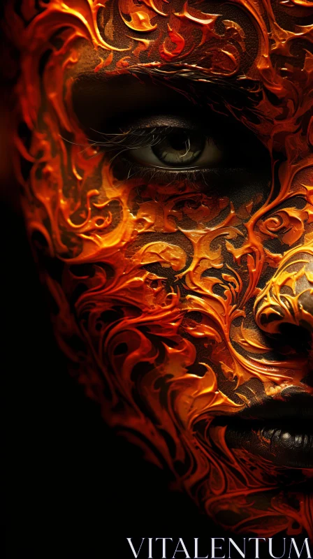 Fiery Woman's Face in Dark Fantasy Style - Photorealistic Details AI Image