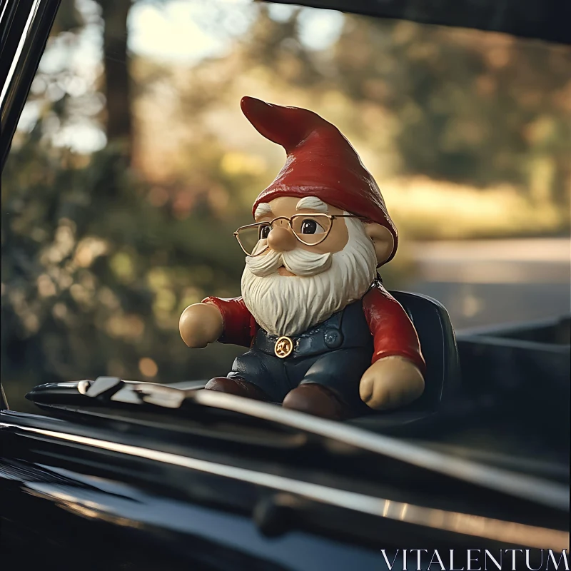 AI ART Whimsical Gnome on Car Dashboard