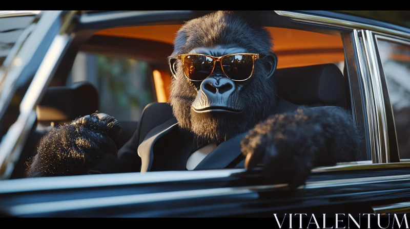 Cool Gorilla in Suit Driving AI Image