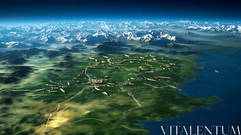 Stunning Aerial Landscape with Mountains and Villages AI Image