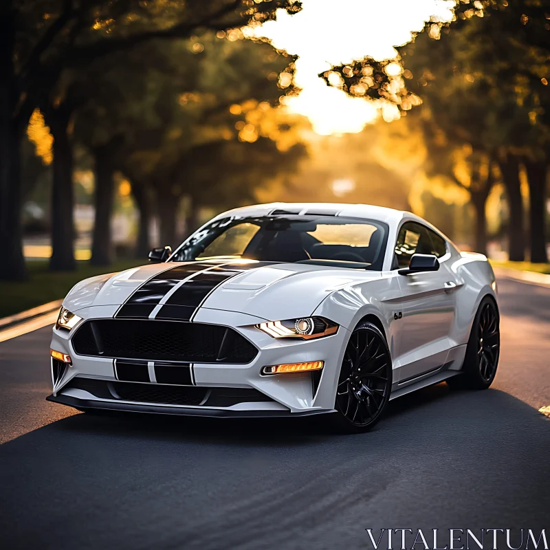 Elegant White Sports Car in Golden Evening Light AI Image