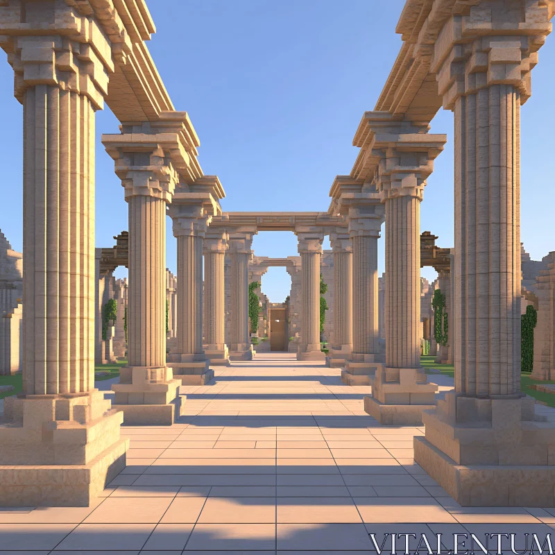 Sunlit Ancient Architecture with Stone Columns AI Image