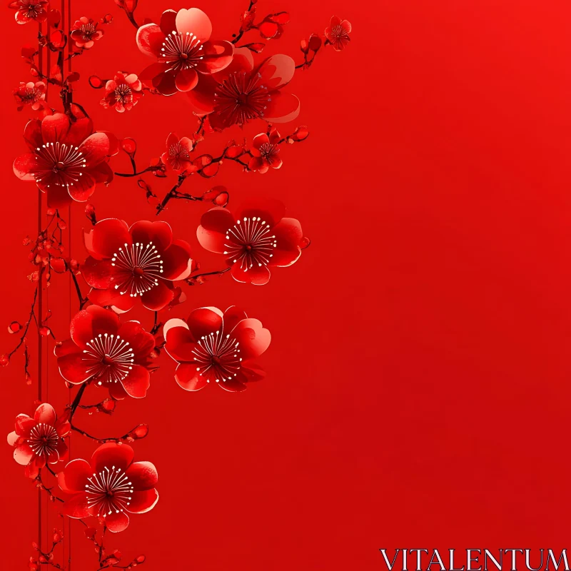 Artistic Blossom Display with Red Flowers AI Image