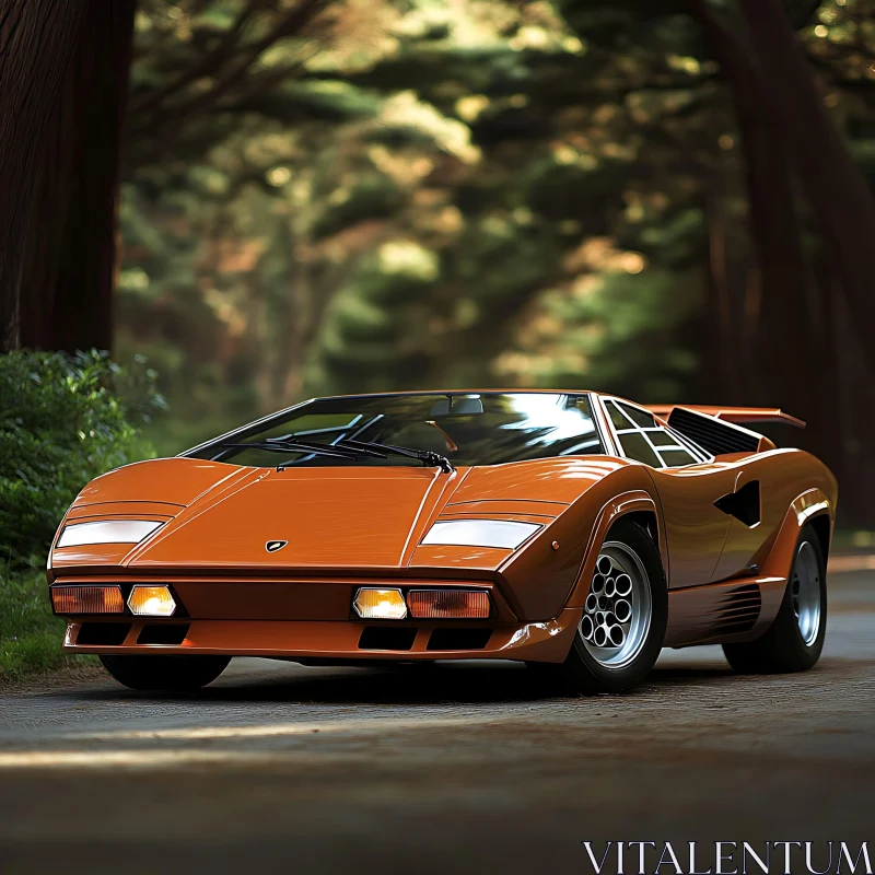 Classic Orange Sports Car in Nature AI Image