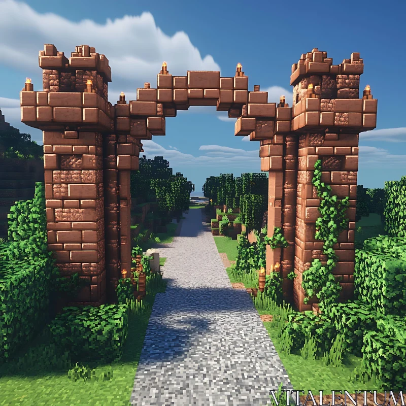 Stone Arch with Gravel Path in Nature AI Image