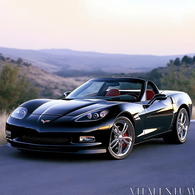 Luxury Black Convertible Car at Dusk AI Image