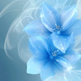 Digital Art of Blue Glowing Flowers