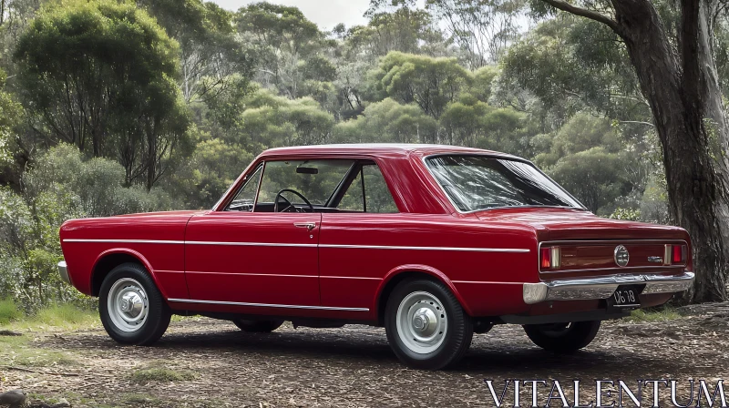 Classic Red Car Amidst Nature AI Image