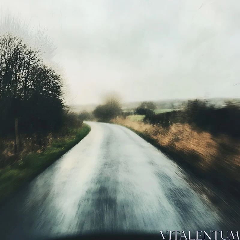 Blurred Country Road in Winter Morning Light AI Image