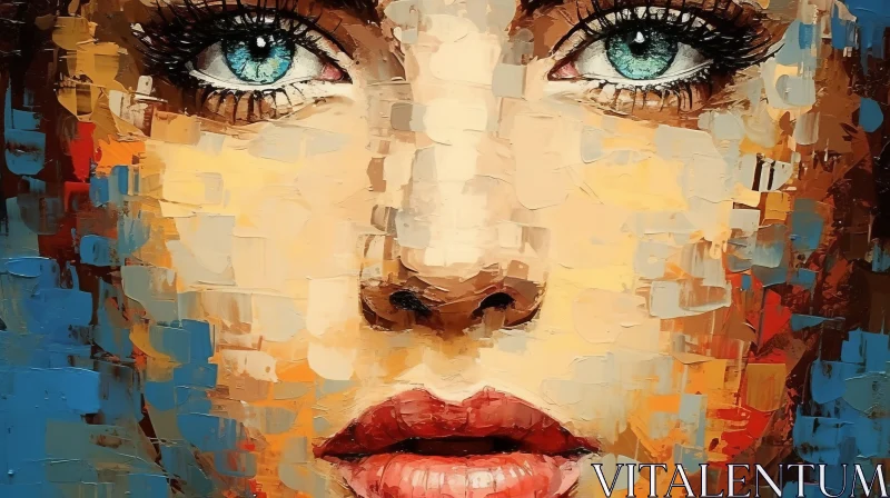 Mosaic Pop Art Portrait of a Woman with Blue Eyes AI Image